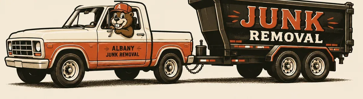 Albany Junk Removal truck towing the 16-foot dump trailer